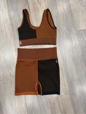 Free People Striped Rust and Black Athletic Shorts Set